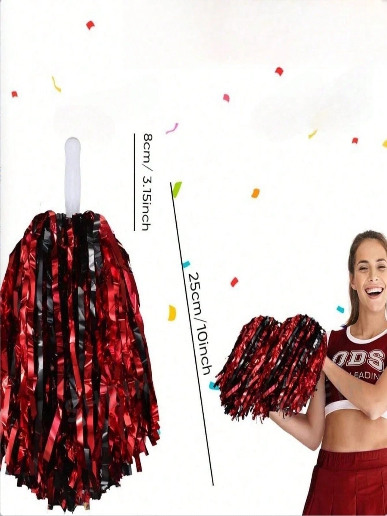 Aluminum Foil Long Thin Ribbon Cheerleading Pom Poms, PE Material Waterproof 20g Ribbon Handle Baton, Reusable Handle Pom Poms, Suitable For Cheerleading Support Pom Poms, Dance Team Performance Tools