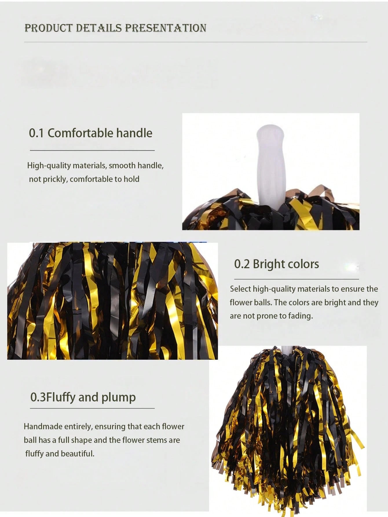 Aluminum Foil Long Thin Ribbon Cheerleading Pom Poms, PE Material Waterproof 20g Ribbon Handle Baton, Reusable Handle Pom Poms, Suitable For Cheerleading Support Pom Poms, Dance Team Performance Tools