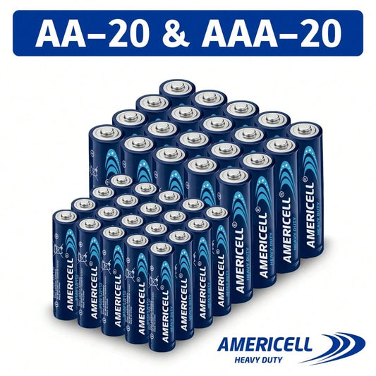 AMERICELL 40 Pcs AA & AAA Combo Pack Batteries, 1.5V Carbon Battery, Suitable For Keyboards, Clocks, Remote Controls, Toys, Flashlights, Razors, Alarm Clocks, Disposable Battery, Non-Rechargeable