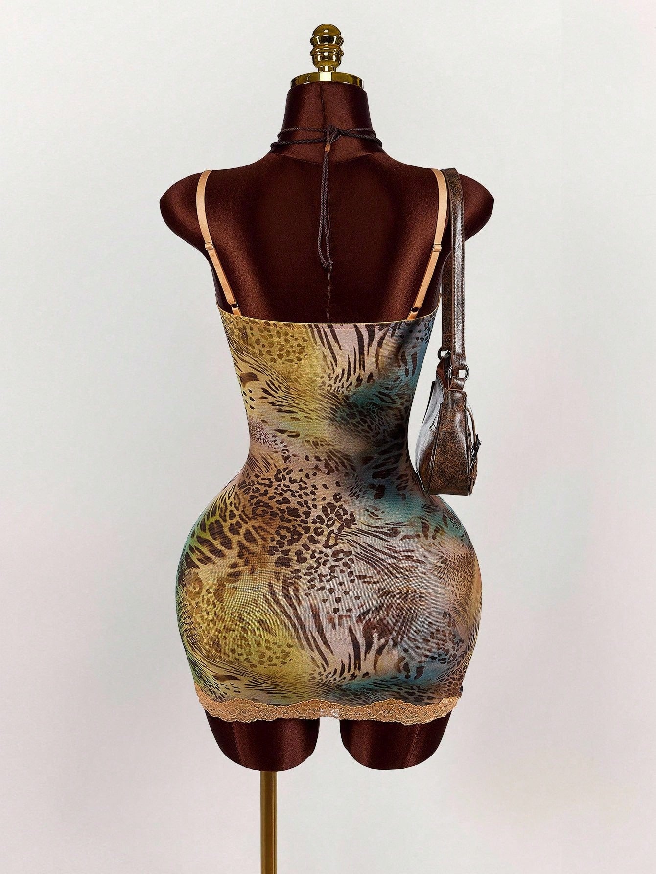 Amplova Lace Cup Detail Tropical Floral Mesh Bodycon Mini Dress Lace Trim Dress,Party Club Night Out Dress Green Leopard Print Summer Sexy