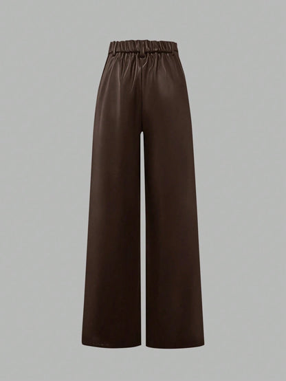 ANCHOSE Women's Elegant High Waist Pocket Design Flare Pants, Loose Fit, Early Autumn Spring