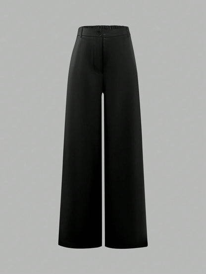 ANCHOSE Women's Elegant High Waist Pocket Design Flare Pants, Loose Fit, Early Autumn Spring