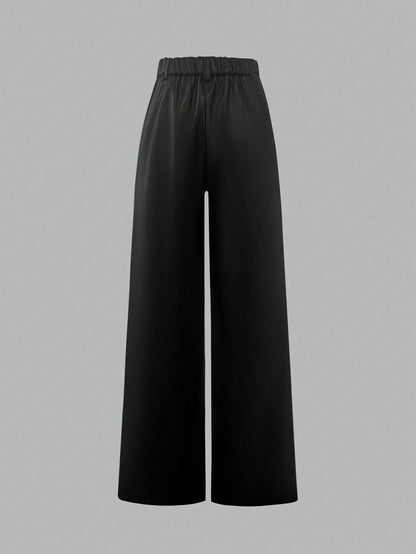 ANCHOSE Women's Elegant High Waist Pocket Design Flare Pants, Loose Fit, Early Autumn Spring