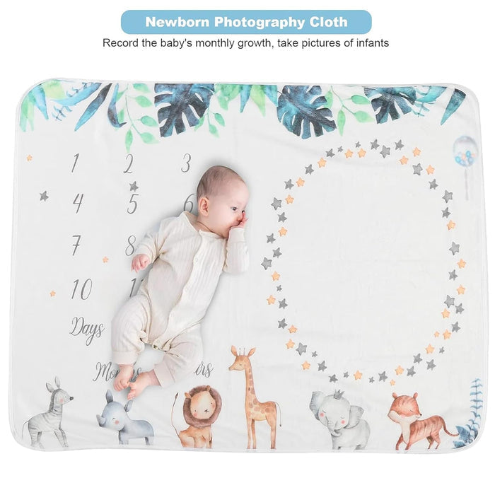 Animal Trail- Milestone Blanket Quilt with 6 Milestone Cards and Markers