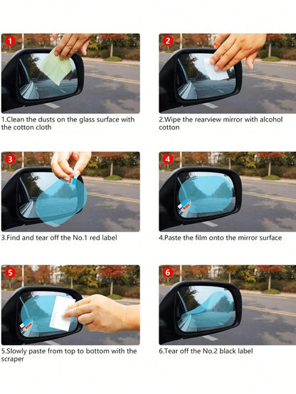 Anti-Rain Clear Film-2pcs/1pc/4pcs-Car Anti-Rain Clear Film Rear Lenses Protection Nozzle Waterproof Film Car Sticker Fittings