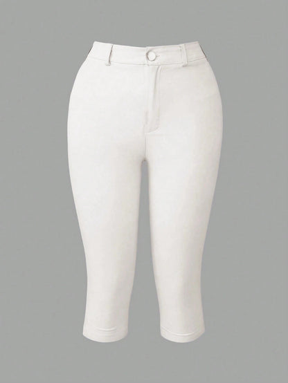Apperloth A Apperloth Women's Thin Elegant White Elastic Split Hem Leggings, Skinny Fit Slim Capri Pants With Zipper, Casual Everyday & Date Wear Summer, Chic & Elegant