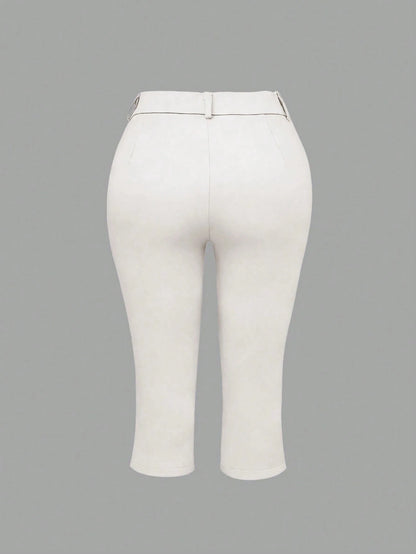 Apperloth A Apperloth Women's Thin Elegant White Elastic Split Hem Leggings, Skinny Fit Slim Capri Pants With Zipper, Casual Everyday & Date Wear Summer, Chic & Elegant
