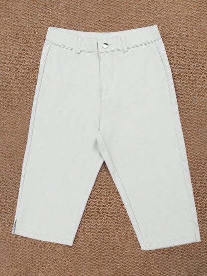 Apperloth A Apperloth Women's Thin Elegant White Elastic Split Hem Leggings, Skinny Fit Slim Capri Pants With Zipper, Casual Everyday & Date Wear Summer, Chic & Elegant