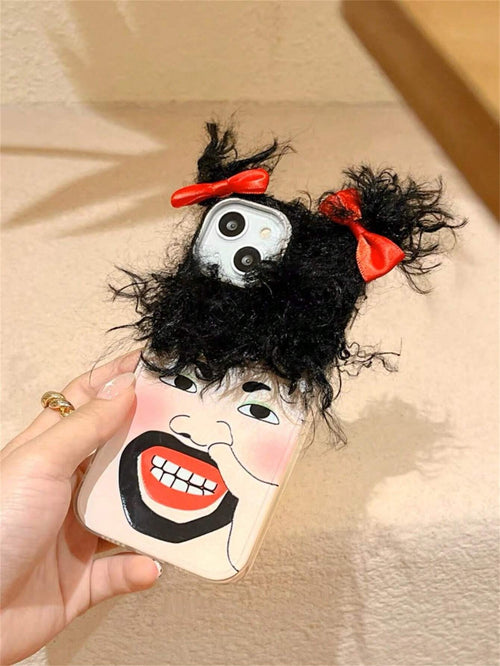 Apple Cute Phone Case Creative Funny Expressions Curly Hair Soft Phone Case Compatible With Iphone 14, 13, 15 Pro Max, 12/11 Pro Max (Women's Edition) Waterproof Shockproof Anti-Fall Scratch Resistant