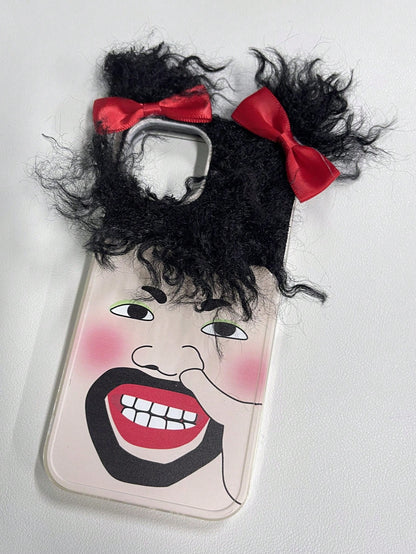 Apple Cute Phone Case Creative Funny Expressions Curly Hair Soft Phone Case Compatible With Iphone 14, 13, 15 Pro Max, 12/11 Pro Max (Women's Edition) Waterproof Shockproof Anti-Fall Scratch Resistant