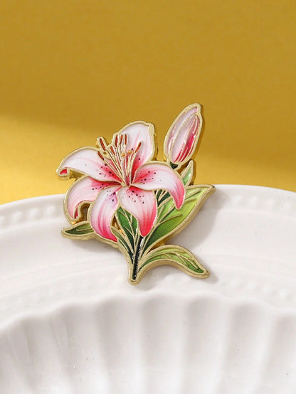 Art Lily Enamel Pin Fashion Flowers Decorative Brooches Ornaments Lapel Bag Badges Jewelry Gifts 2025 New Style Backpack For School Office Accessories Shirts Jacket Christmas Halloween Clothes Pin Fun
