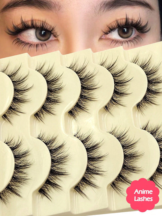 Asiteo 5 Pairs Doll-Like Natural False Eyelashes- Transparent Stem Cartoon Lashes, Fairy-Style Design, Perfect For Cosplay- Reusable