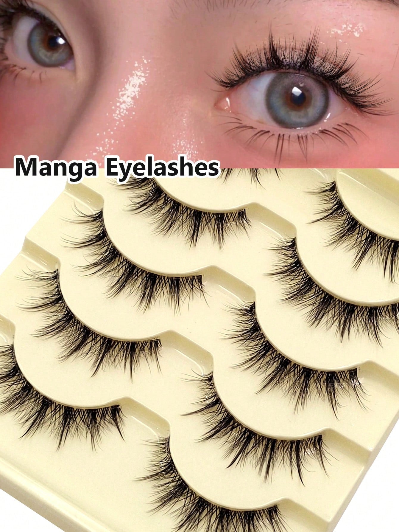 Asiteo 5 Pairs Doll-Like Natural False Eyelashes- Transparent Stem Cartoon Lashes, Fairy-Style Design, Perfect For Cosplay- Reusable