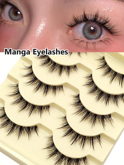 Asiteo 5 Pairs Doll-Like Natural False Eyelashes- Transparent Stem Cartoon Lashes, Fairy-Style Design, Perfect For Cosplay- Reusable