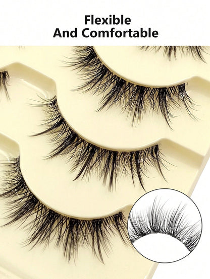 Asiteo 5 Pairs Doll-Like Natural False Eyelashes- Transparent Stem Cartoon Lashes, Fairy-Style Design, Perfect For Cosplay- Reusable