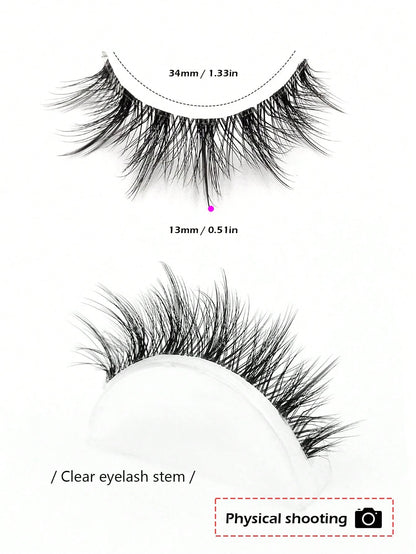 Asiteo 5 Pairs Doll-Like Natural False Eyelashes- Transparent Stem Cartoon Lashes, Fairy-Style Design, Perfect For Cosplay- Reusable
