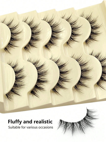 Asiteo 5 Pairs Doll-Like Natural False Eyelashes- Transparent Stem Cartoon Lashes, Fairy-Style Design, Perfect For Cosplay- Reusable