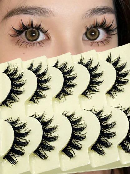 Asiteo 5 Pairs Doll-Like Natural False Eyelashes- Transparent Stem Cartoon Lashes, Fairy-Style Design, Perfect For Cosplay- Reusable