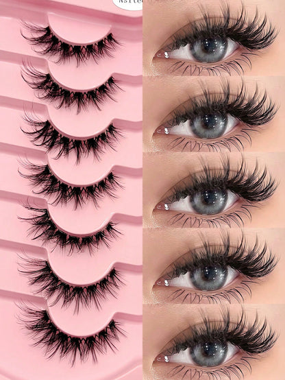 Asiteo 7 Pairs Anime Cat Eye False Eyelashes- Natural & Thick Cartoon Style, Transparent Lash Band, Beginner-Friendly, Perfect For Party & Daily Makeup