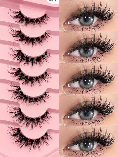 Asiteo 7 Pairs Anime Cat Eye False Eyelashes- Natural & Thick Cartoon Style, Transparent Lash Band, Beginner-Friendly, Perfect For Party & Daily Makeup