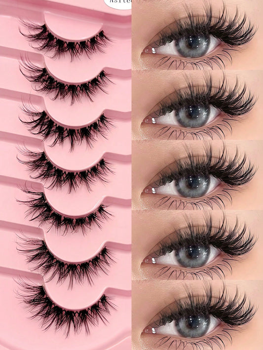 Asiteo 7 Pairs Anime Cat Eye False Eyelashes- Natural & Thick Cartoon Style, Transparent Lash Band, Beginner-Friendly, Perfect For Party & Daily Makeup