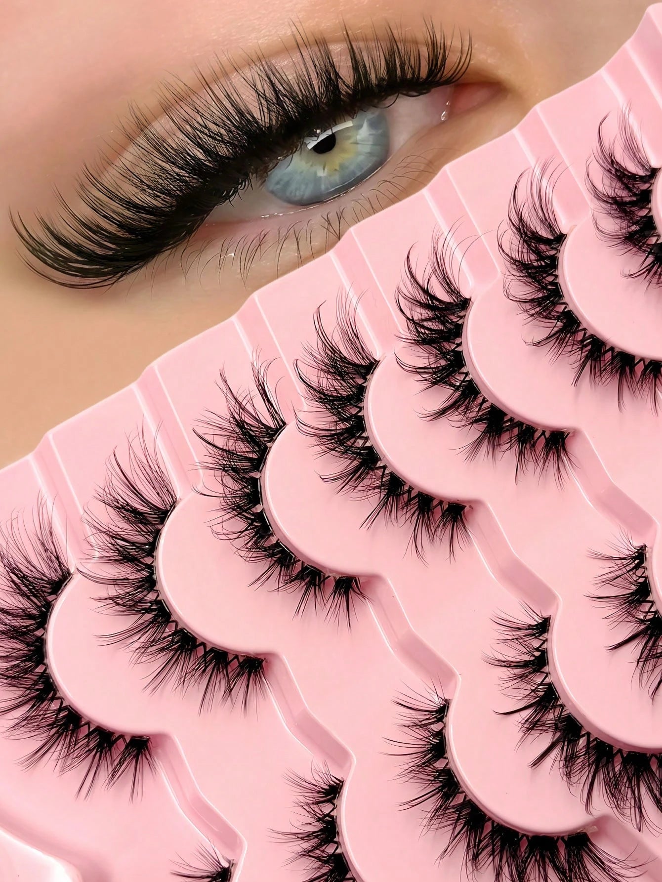 Asiteo 7 Pairs Anime Cat Eye False Eyelashes- Natural & Thick Cartoon Style, Transparent Lash Band, Beginner-Friendly, Perfect For Party & Daily Makeup