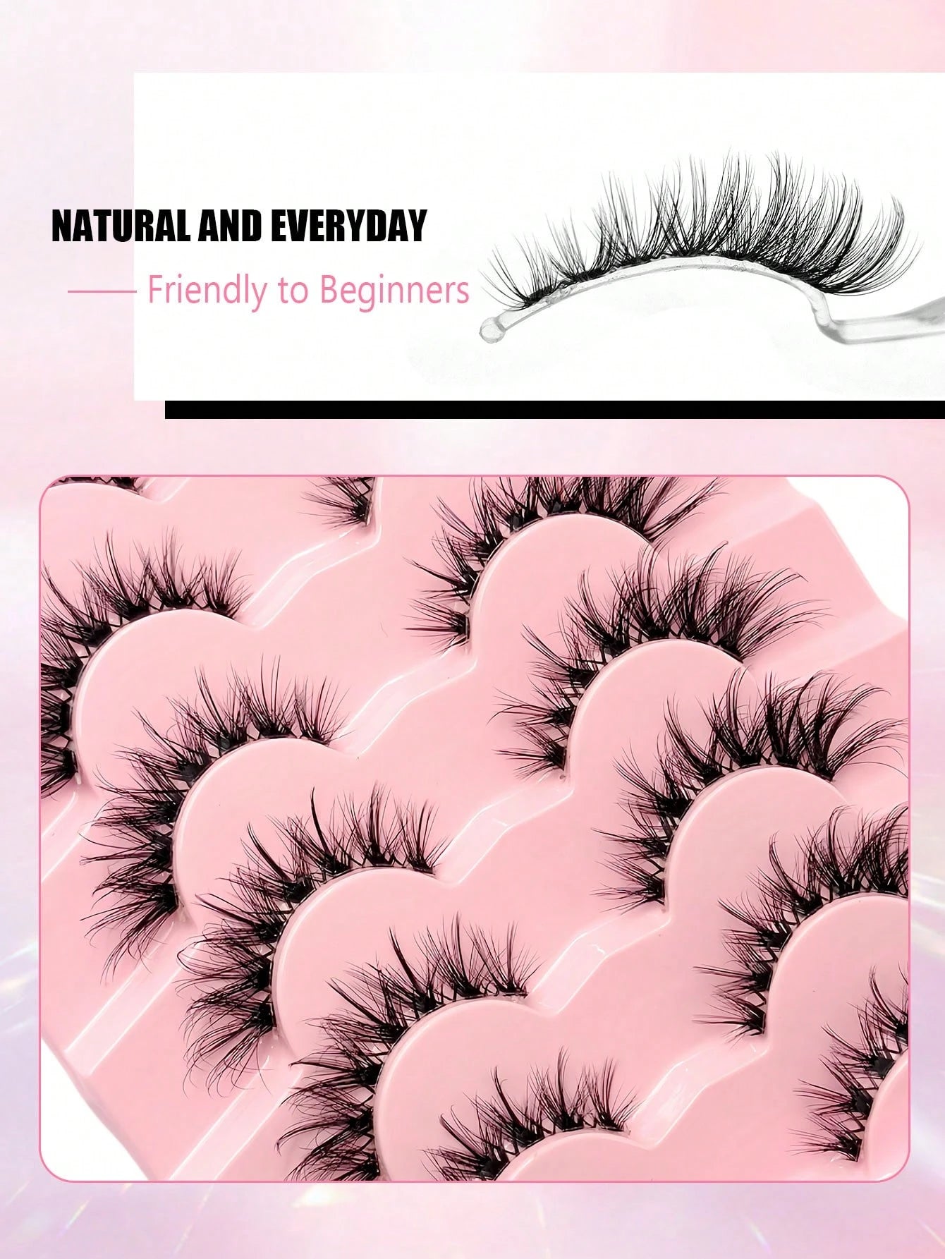 Asiteo 7 Pairs Anime Cat Eye False Eyelashes- Natural & Thick Cartoon Style, Transparent Lash Band, Beginner-Friendly, Perfect For Party & Daily Makeup