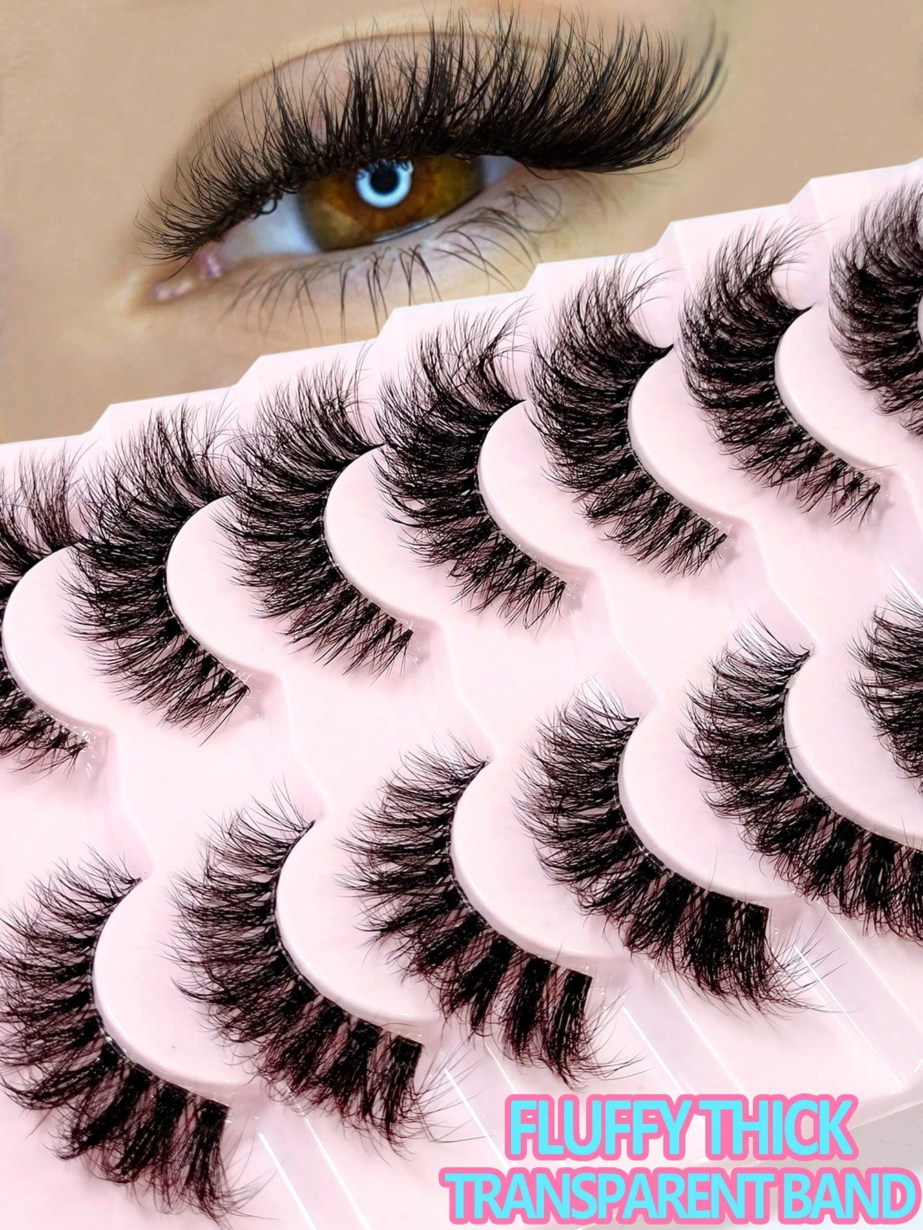 Asiteo 7 Pairs Anime Cat Eye False Eyelashes- Natural & Thick Cartoon Style, Transparent Lash Band, Beginner-Friendly, Perfect For Party & Daily Makeup