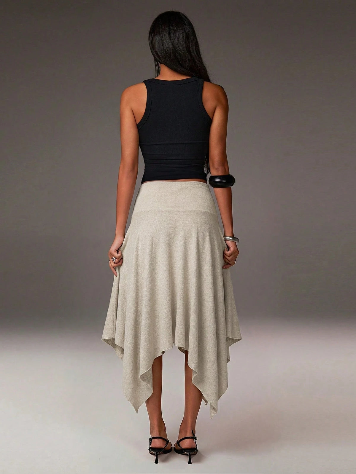 Athîral Women's Grey Summer Boho Vacation Asymmetrical Hem Low-Waisted Skirt, Fashionable Casual Resort-Style Asymmetric Soft Knit Fabric Stretch Skirt