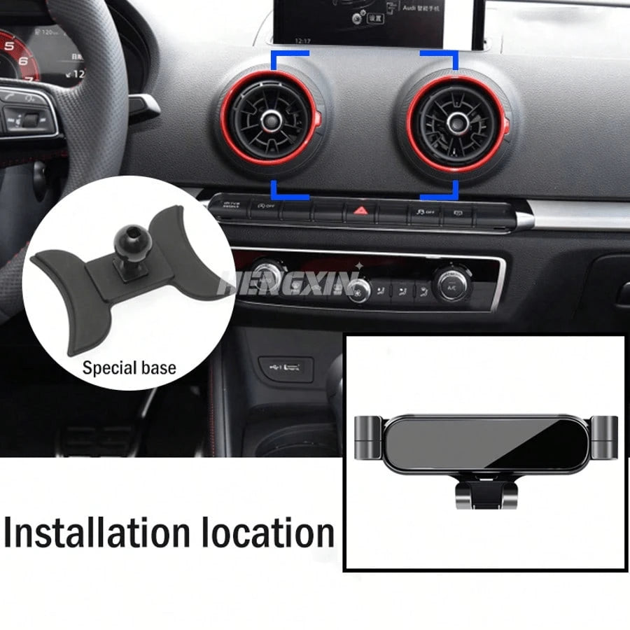 Audi Car Phone Holder, Gravity Navigation Mount, GPS Air Vent Clip Installation Accessory, Linear Gravity Fixed Car Mount, Universal Car Navigation Phone Holder, Compatible With A3 S3 8V 2014-2020/A4