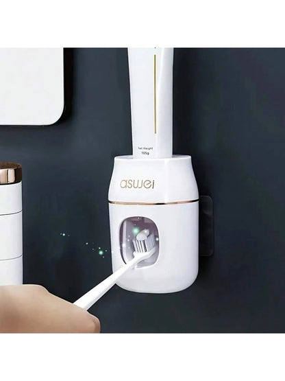 Automatic Toothpaste Dispenser Set, Wall-Mounted Toothpaste Squeezer No-Drill Bathroom Toothbrush Holder Home Bathroom Decor Fall Decor Back To School
