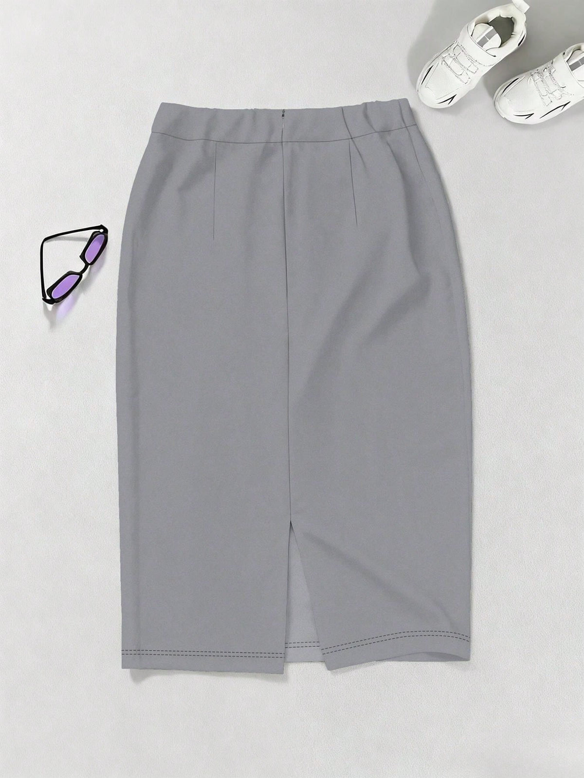Autumn Commute Gemstone Rose Solid High Waist Pencil Skirt Professional Back To School