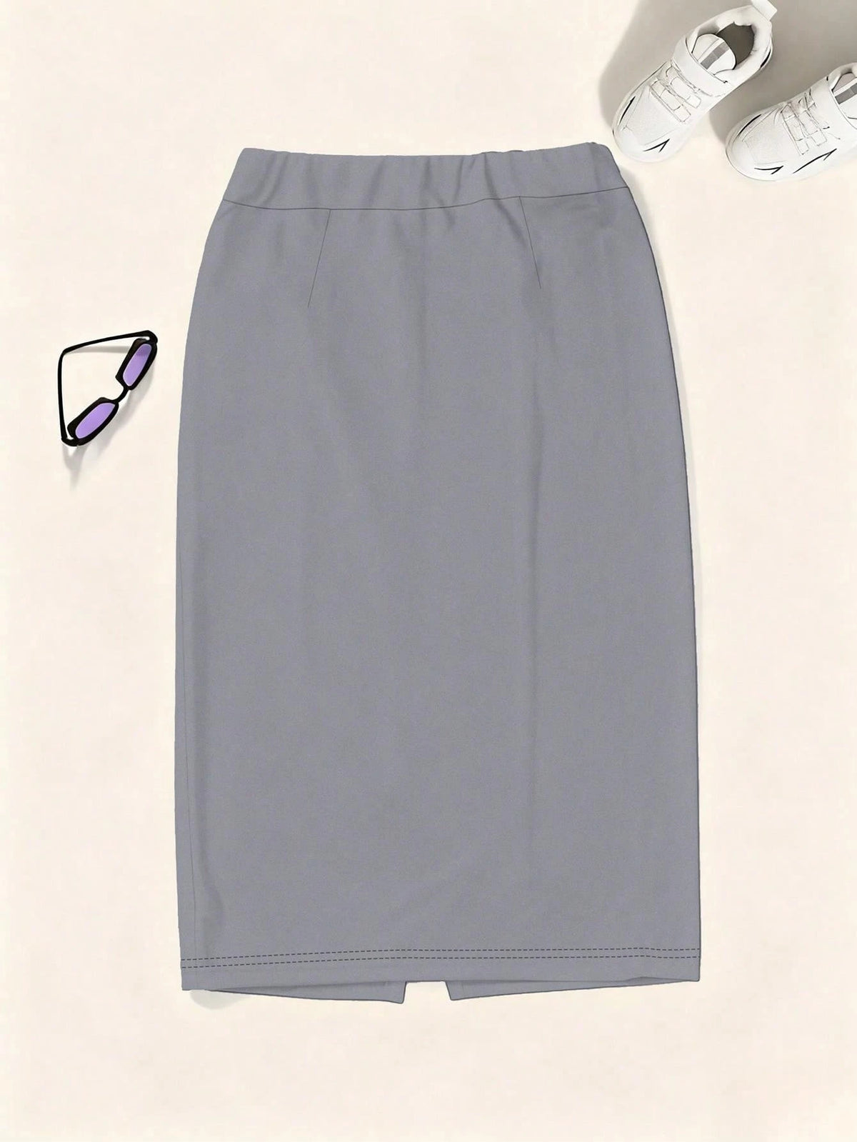 Autumn Commute Gemstone Rose Solid High Waist Pencil Skirt Professional Back To School
