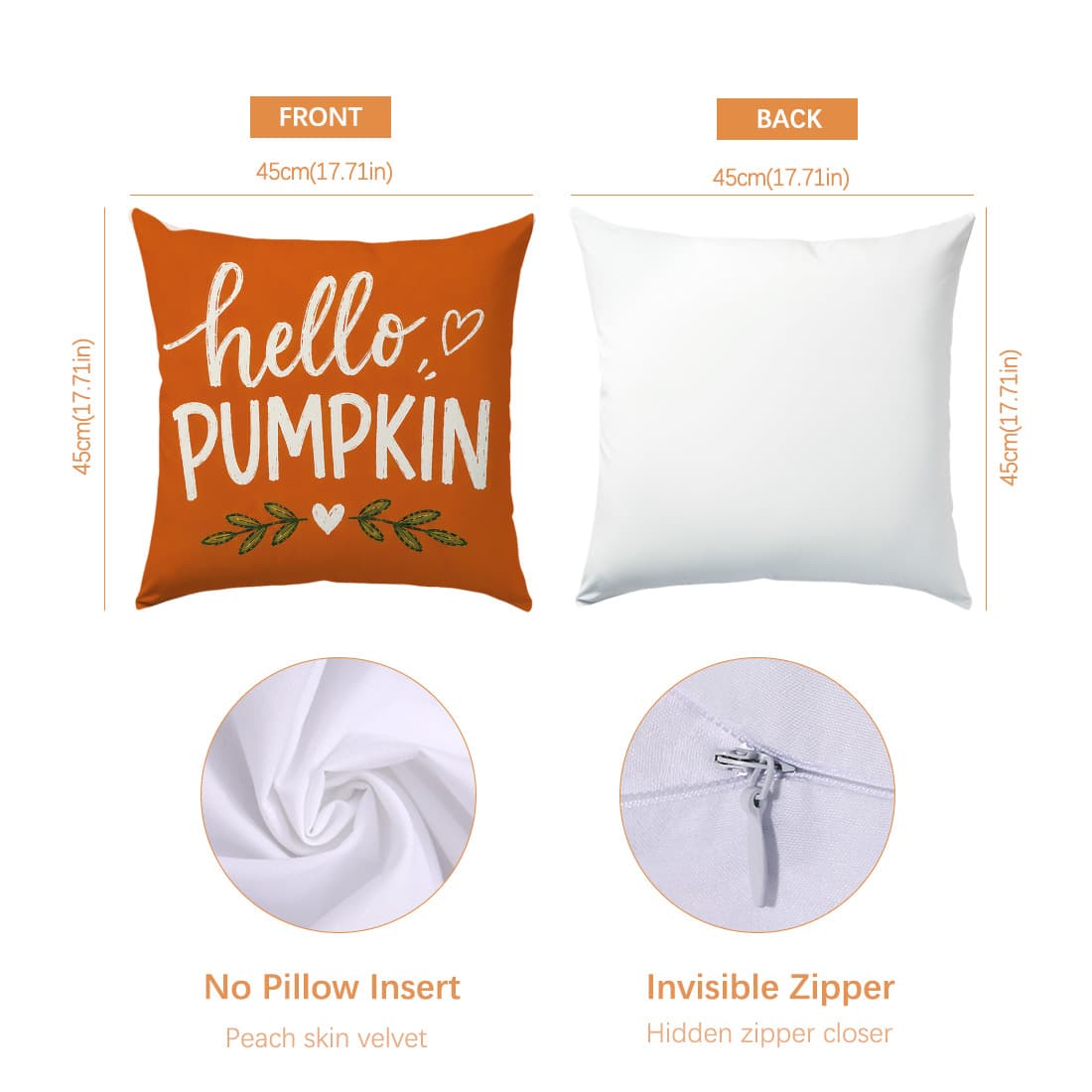 Autumn Minimalist Pumpkin Maple Leaf Pine Cone Cushion Cover 4pcs Set, Single-Sided Printed Peach Skin Velvet Polyester Material, 45*45CM/18*18inch Pillow Covers Suitable For Room Decor, Modern Minima