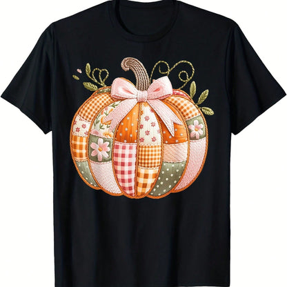 Autumn-Themed T-Shirt, Casual Round Neck, Geometric Pattern, Regular Fit, Happy Mother's Day, Best Mom Print T-Shirt Gift, Plus Size.