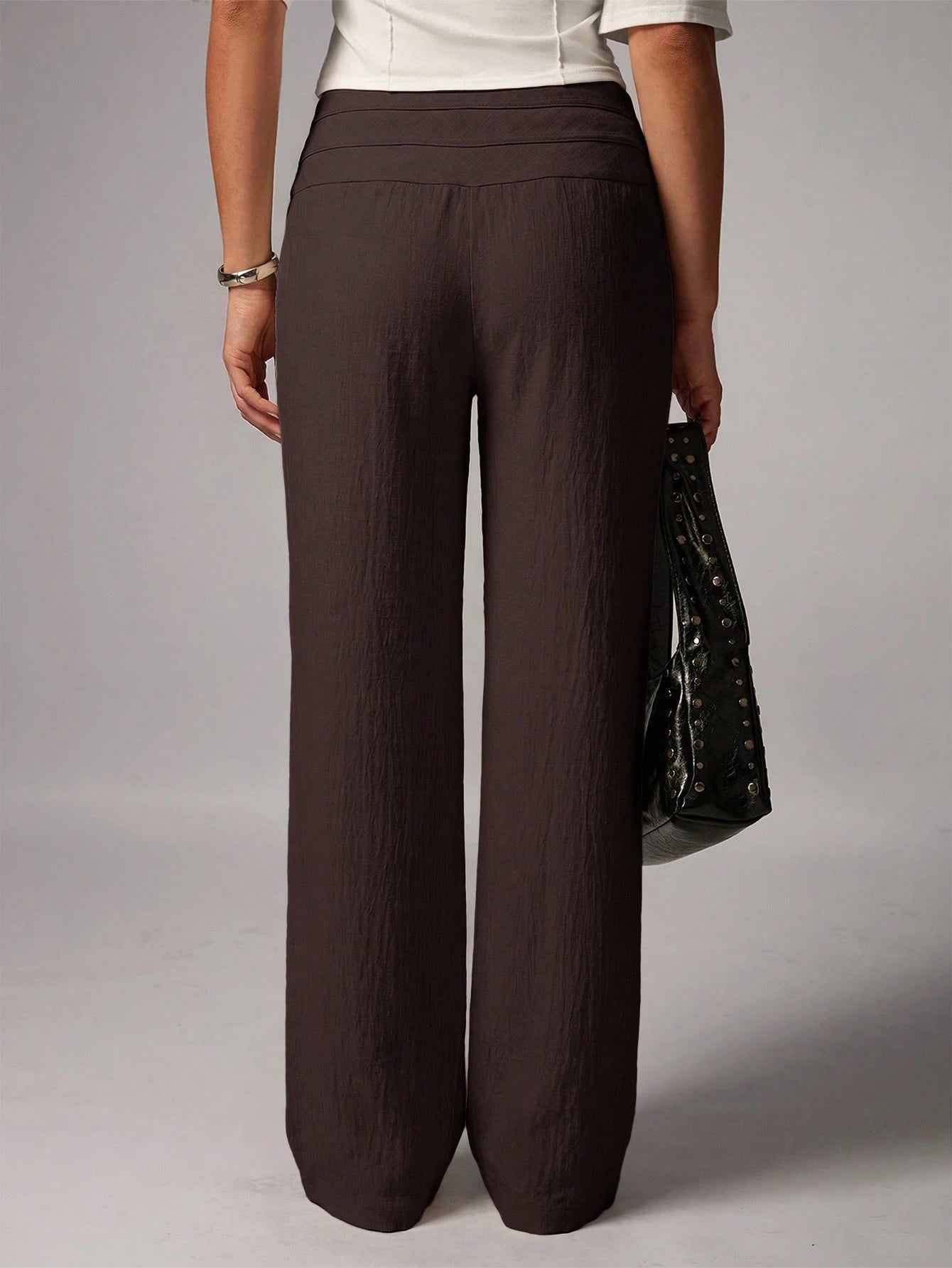 Avenya Linen Casual Loose Waist Tie Decor Floor Length Pants Vacation Dark Brown Autumn