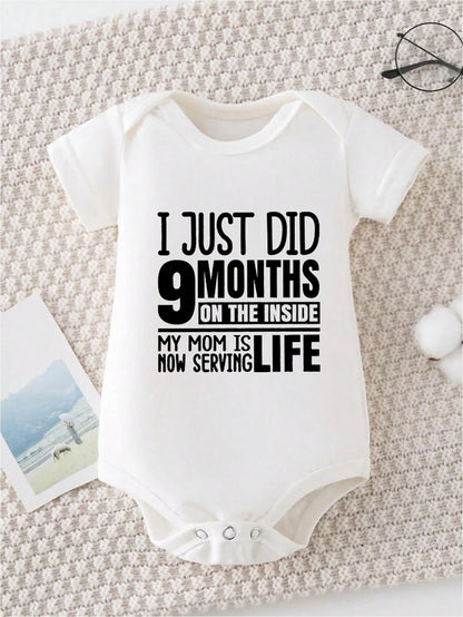 AYJK7 I JUST DID 9 MONTHS ON THE INSIDE Print Funny Newborn Boys Clothes 100% Cotton Triangle Jumpsuit, Casual Comfortable Short Sleeve Baby Romper