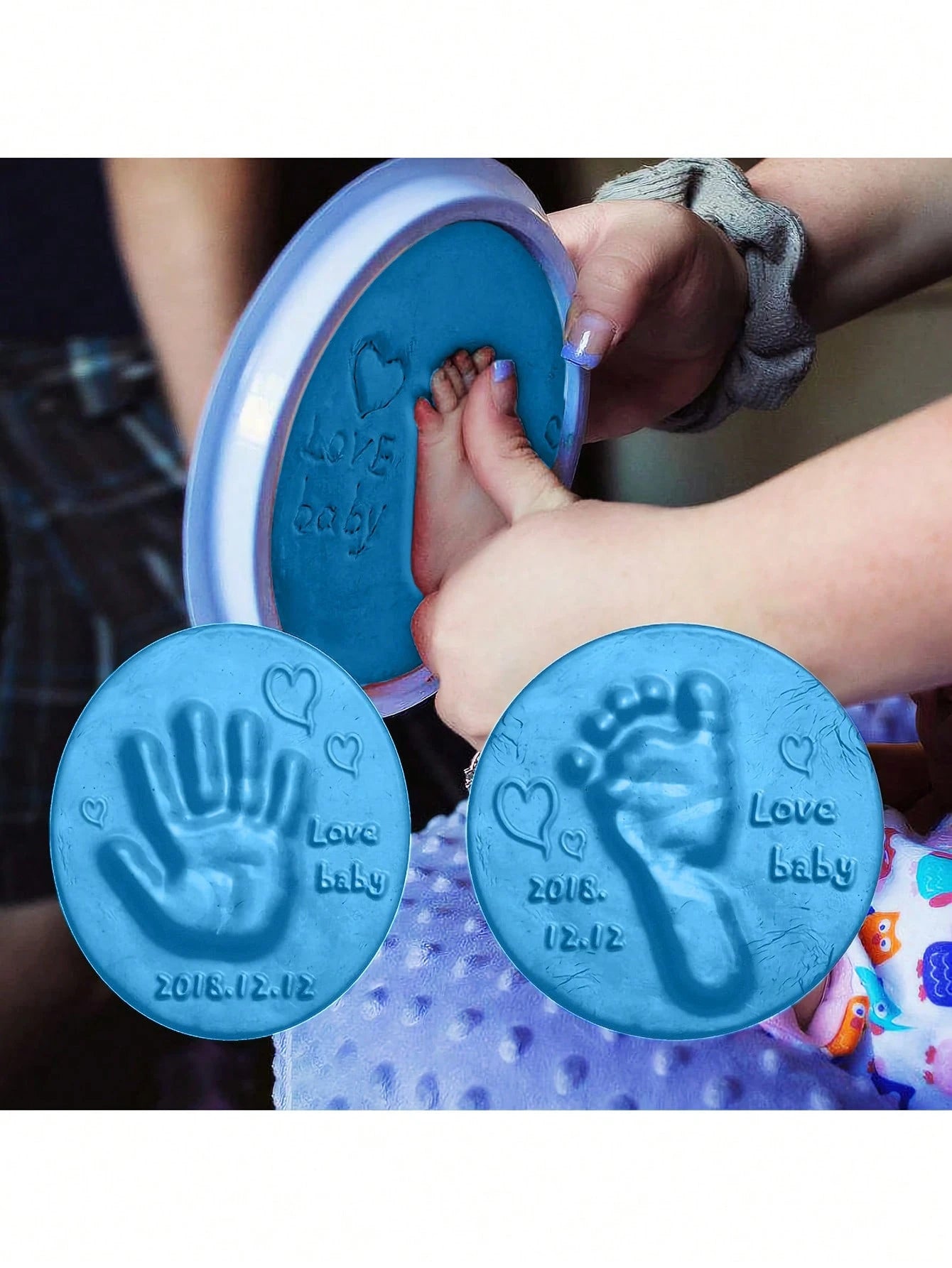 Baby 100 Days/1st Birthday Gift Newborn Growth Keepsake Clay For Making Baby Handprints And Footprints (Ribbon Not Included) S Size Mold Diameter 9cm M Size Mold Diameter 12cm (Random Mold Shape)