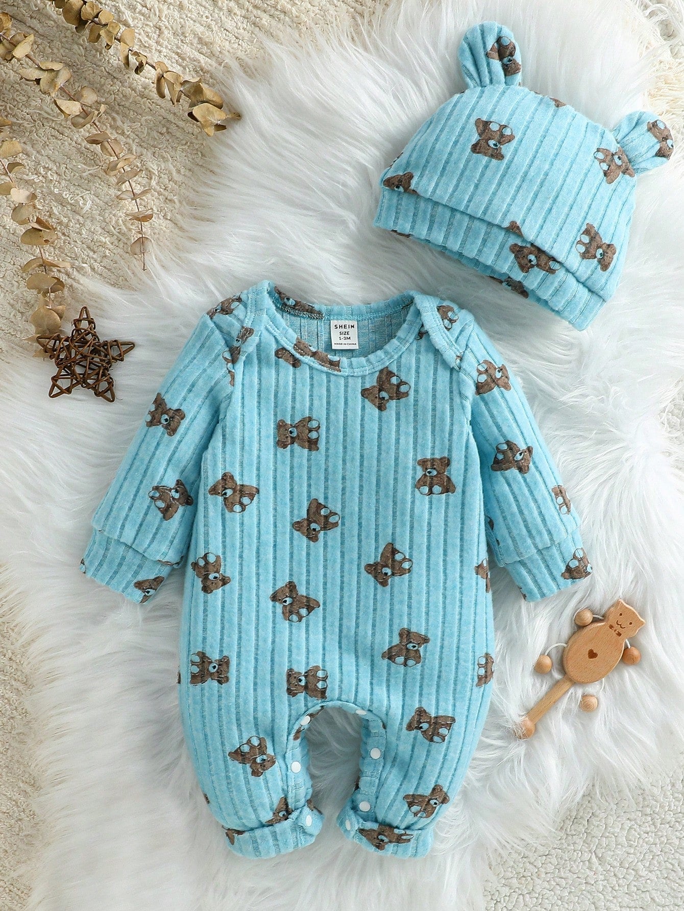 Baby Boy 2pcs Set Casual Cute Long Sleeve Bear Print Jumpsuits Autumn/Winter Outfit Clothings