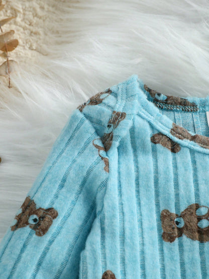 Baby Boy 2pcs Set Casual Cute Long Sleeve Bear Print Jumpsuits Autumn/Winter Outfit Clothings