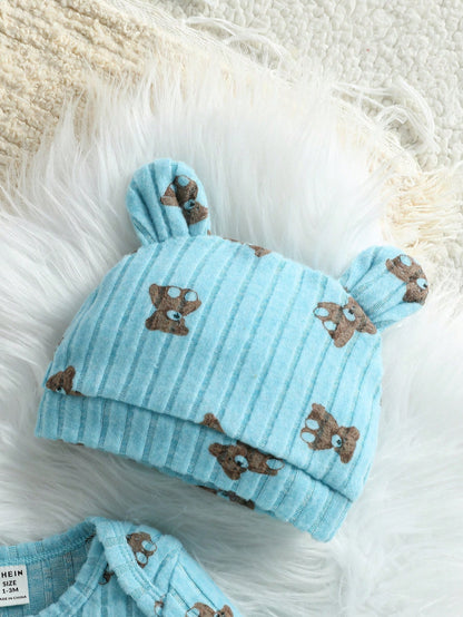 Baby Boy 2pcs Set Casual Cute Long Sleeve Bear Print Jumpsuits Autumn/Winter Outfit Clothings
