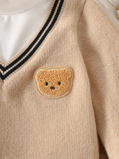 Baby Boy Autumn/Winter Casual Colorblock Patchwork Bear Graphic Sweatshirt & Pants Set