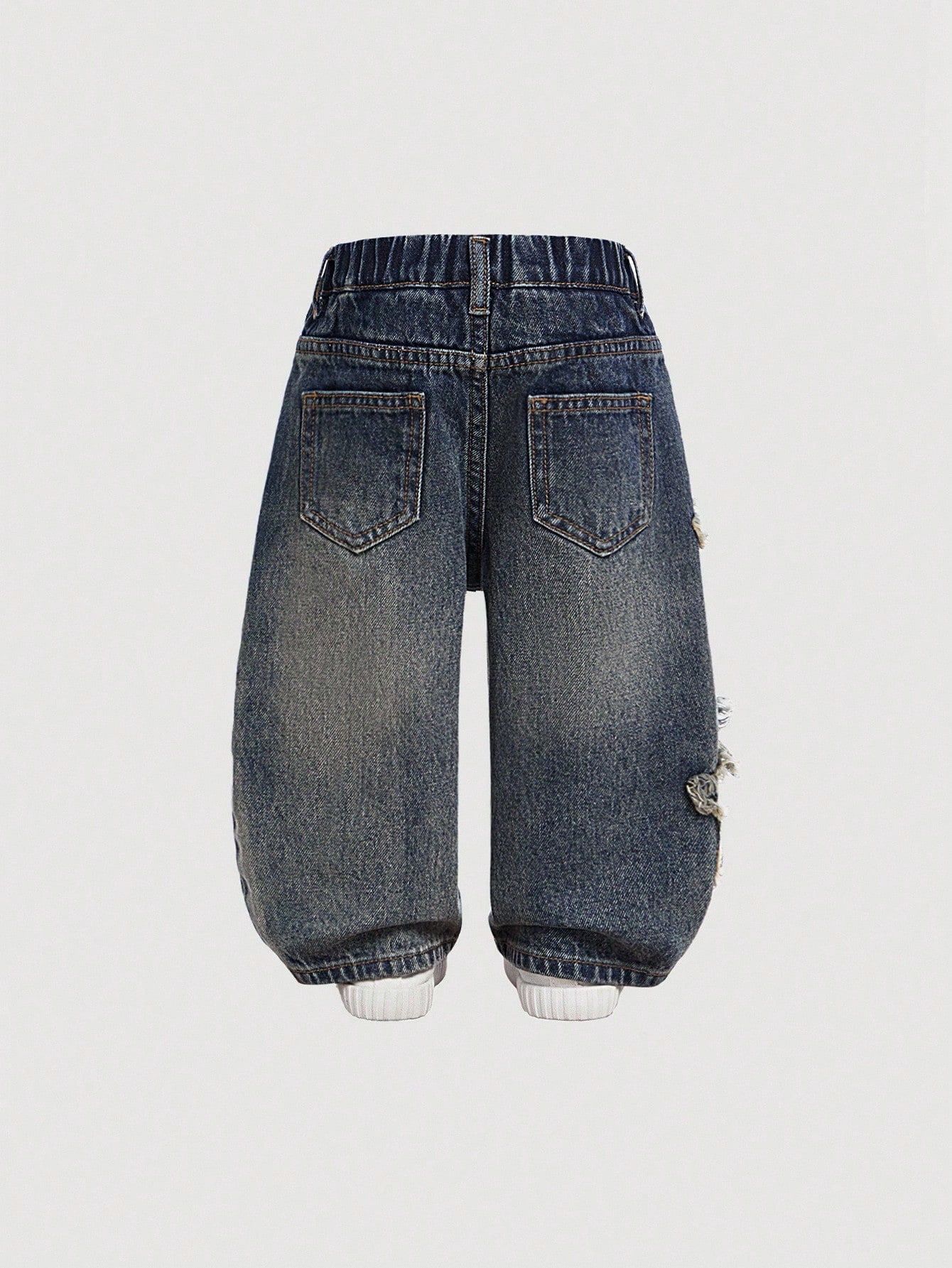 Baby Boy Casual Cute Vintage Star Design Fringed Ripped Loose Fit Blue Jeans,For Fall/Winter Outdoor Wear And Daily Wear