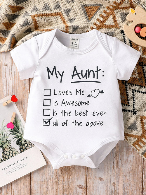 Baby Boy Casual Heart & Slogan Printed Bodysuit, Summer