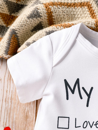 Baby Boy Casual Heart & Slogan Printed Bodysuit, Summer