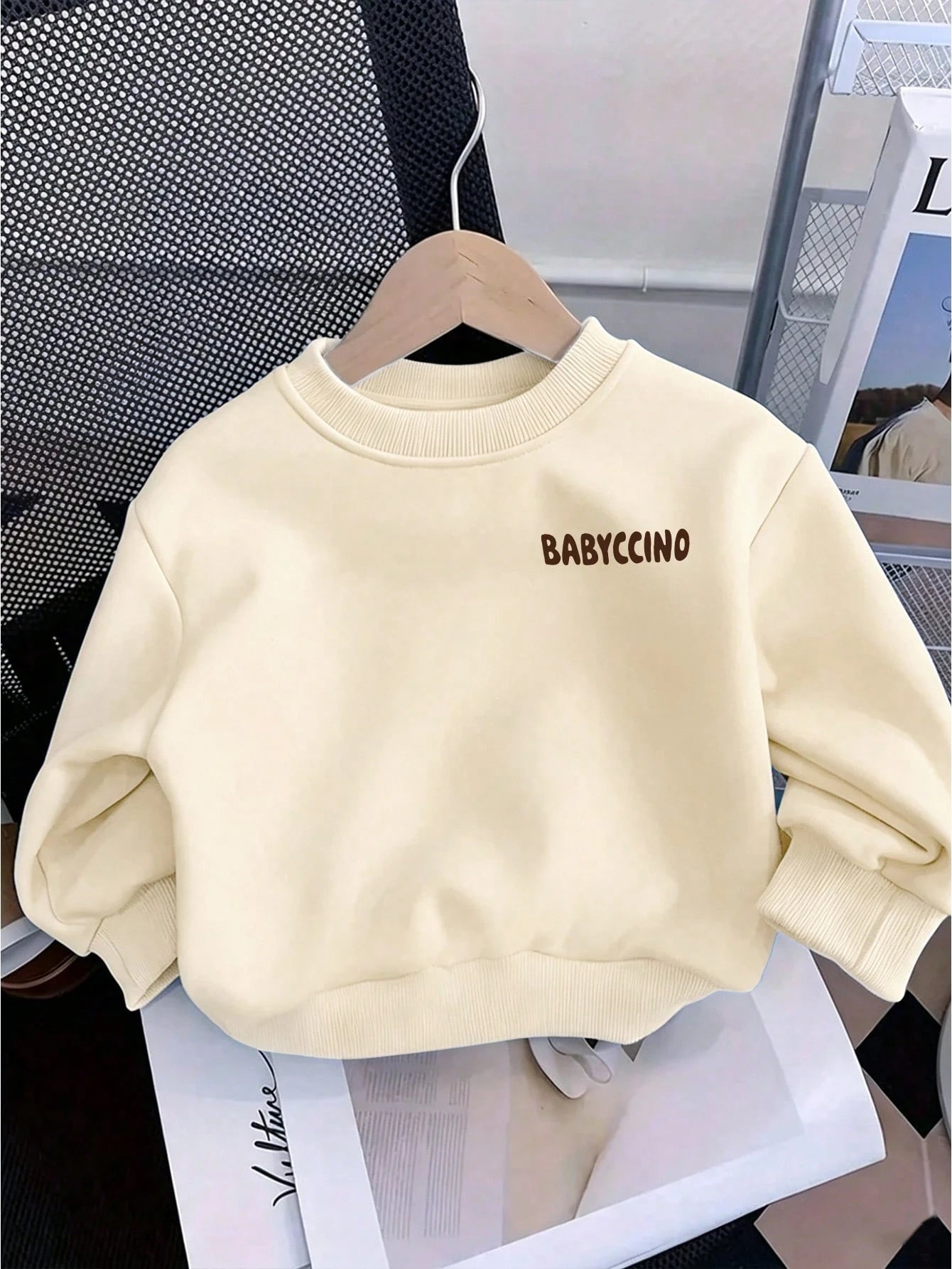 Baby Boy Casual Loose Comfortable Daily Long Sleeve Sweatshirt, Cappuccino Print, Suitable For Autumn/Winter Wear