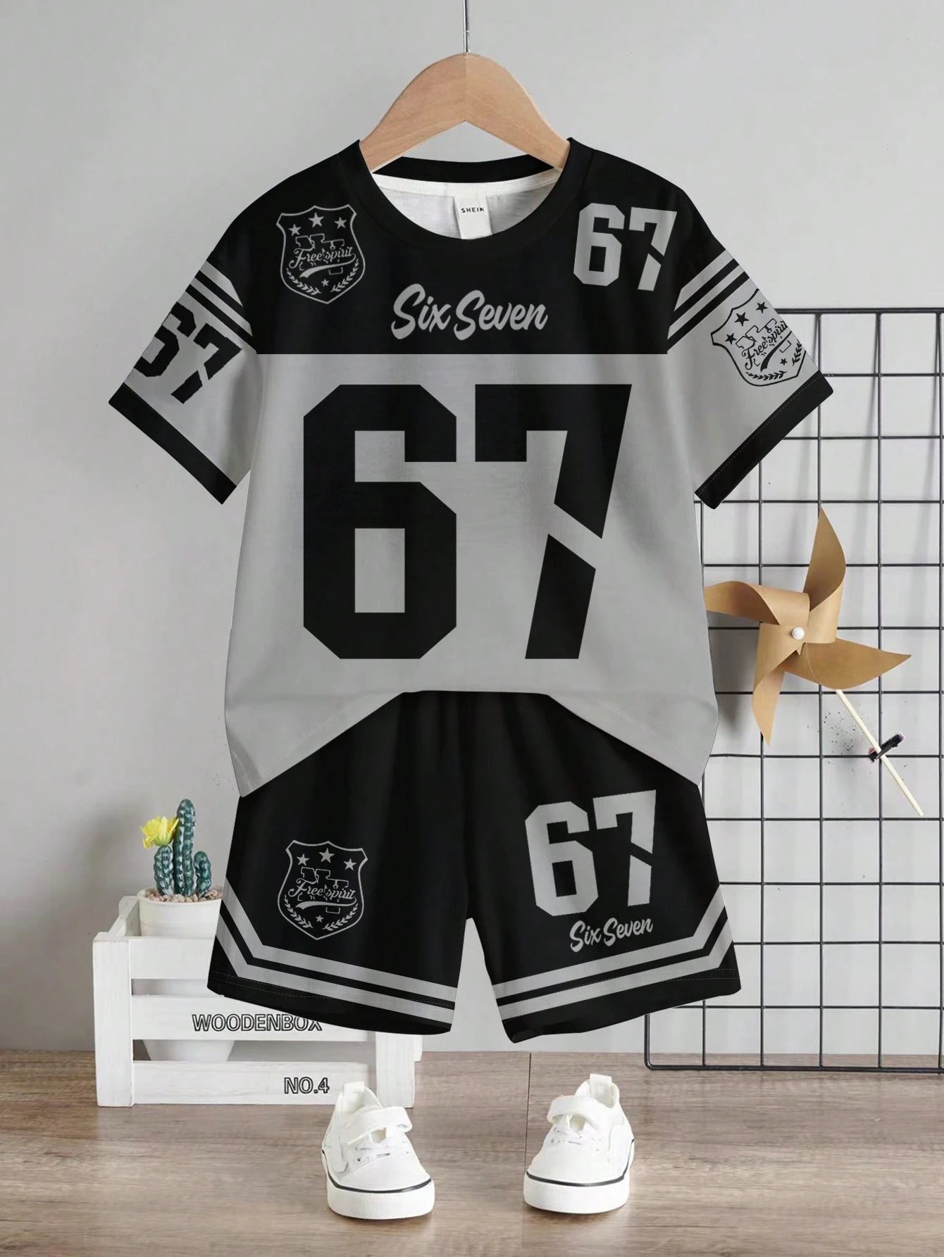 Baby Boy Casual Minimalist T-Shirt Set Suitable For Summer,Classic Cool Digits 6,7,Six,Seven,Sports Baseball Outfit