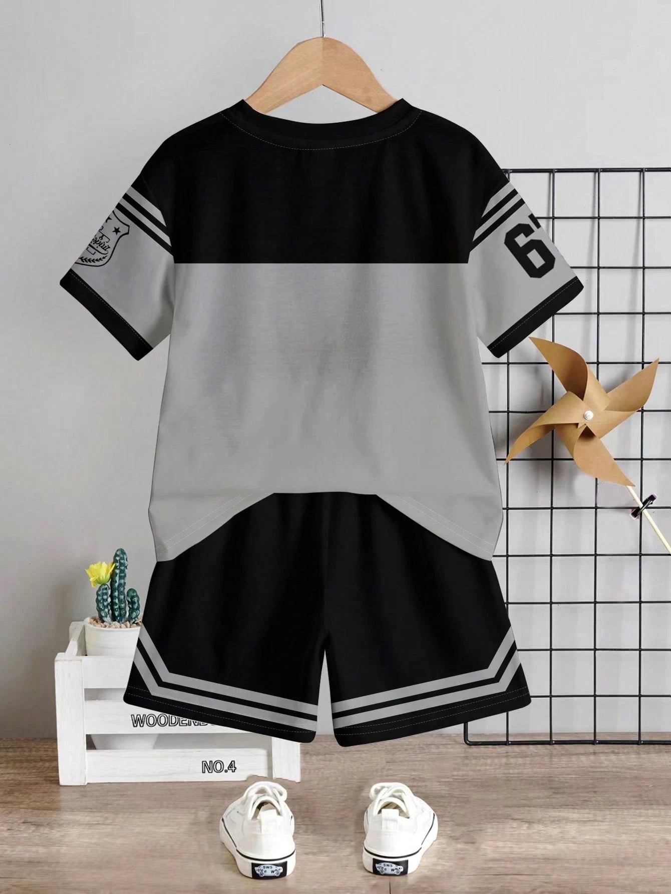 Baby Boy Casual Minimalist T-Shirt Set Suitable For Summer,Classic Cool Digits 6,7,Six,Seven,Sports Baseball Outfit