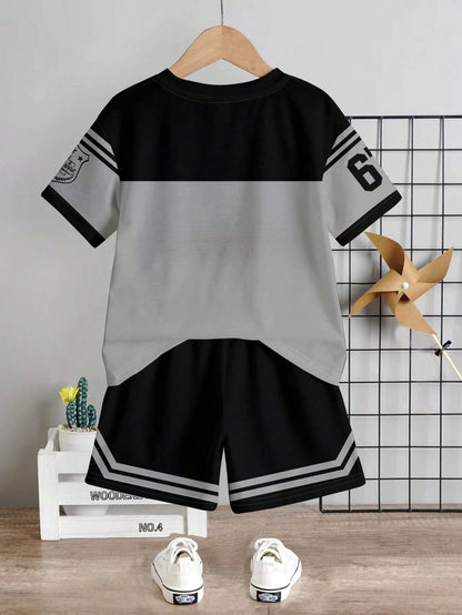 Baby Boy Casual Minimalist T-Shirt Set Suitable For Summer,Classic Cool Digits 6,7,Six,Seven,Sports Baseball Outfit