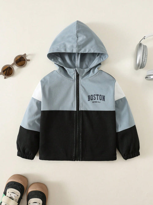 Baby Boy Cute Casual Colorblock Printed Hooded Jacket